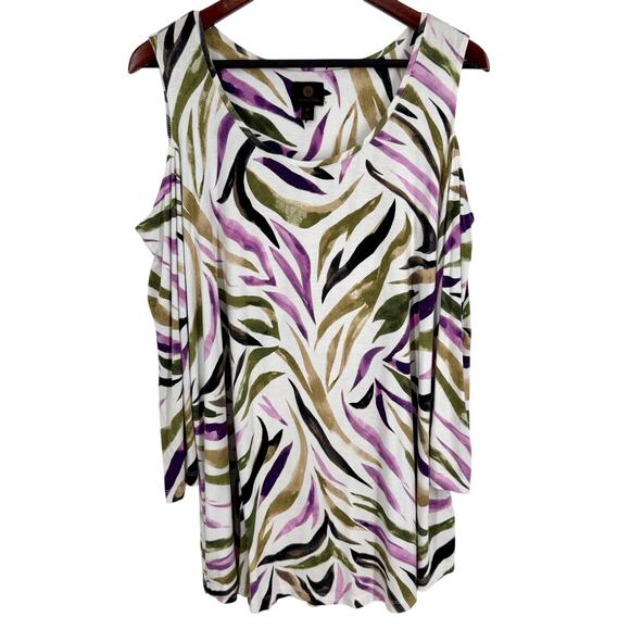 JM Collection Tops - JM Collection Plus Size 2X Super Stretchy Tropical Green Pink Blouse Shirt Top